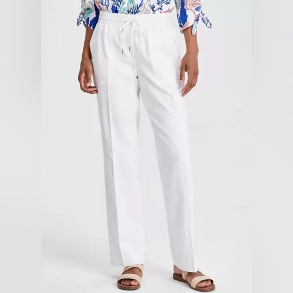 Jones New York White Linen Drawstring Pants w Pockets sz XL - Picture 1 of 13